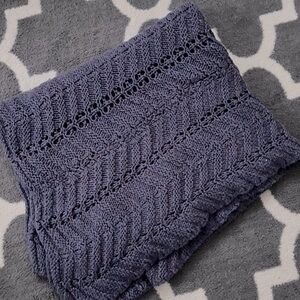 HAND KNIT lovely navy blue blanket from grandma, crochet, cozy winter throw